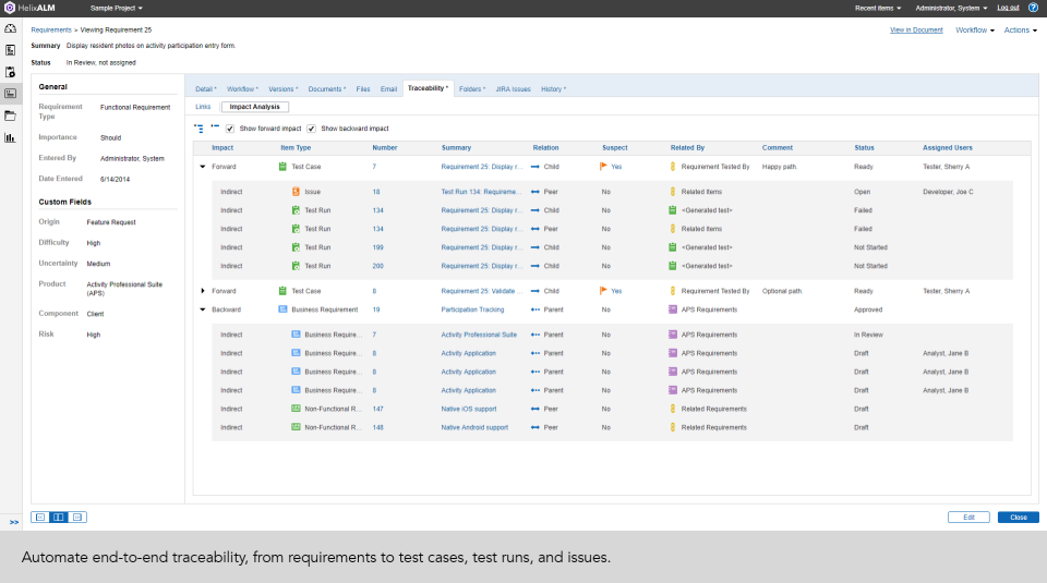 screenshot of Perforce ALM